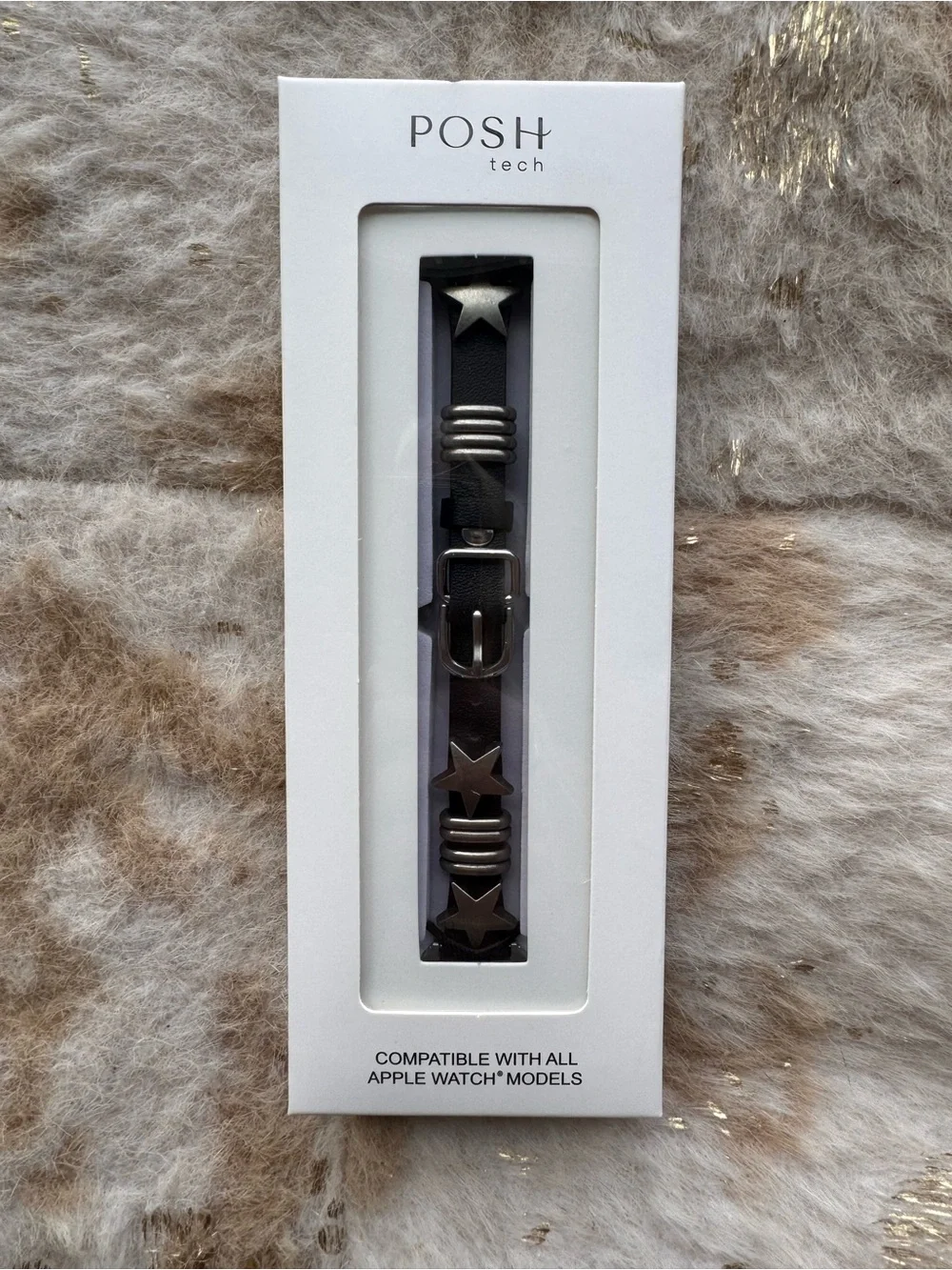 NWT Posh Tech/FreePeople Austin Star Leather Band for Apple Watch - Black/Gray